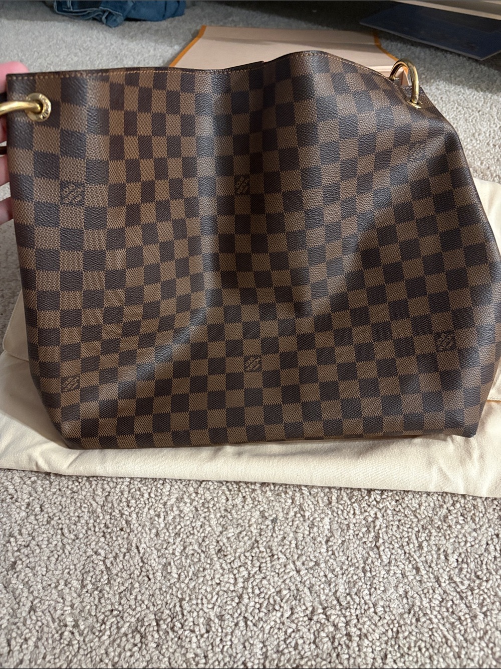 Louis Vuitton Brown Checkered Gracefull MM Shoulder Bag with Gold Hardware